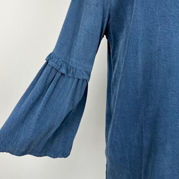 Maven West Womens Bell Sleeve Top Blue Split V Neck Relaxed Fit size Medium - Picture 5 of 12